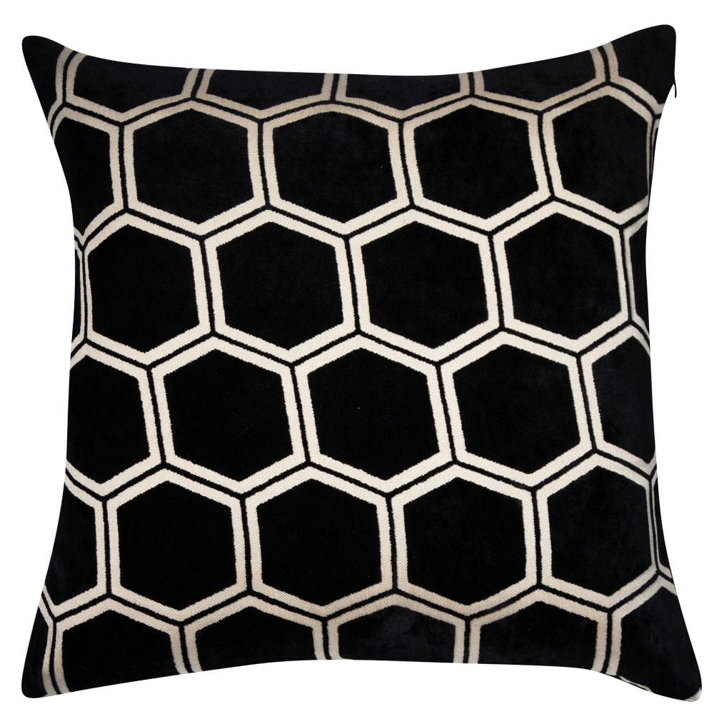 Atmacha Home And Living Cushion 56X56 cm Large Hexagon Cut Velvet Black Cushion 56 X 56
